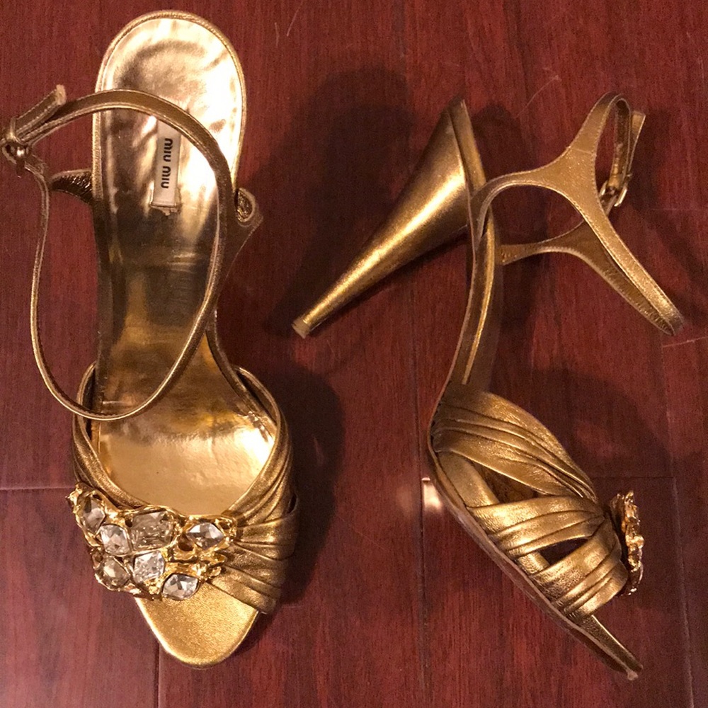 Miu Miu Bronze sling back w gold embellishments